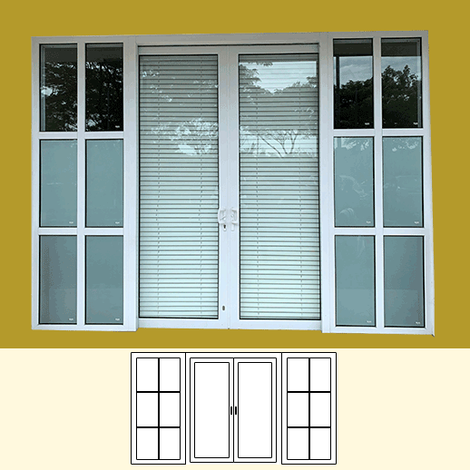 Pintu sliding dengan panel samping — ilustrasi konfigurasi.